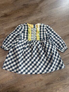 Matilda Jane Gingham Giggles Dress 3-6 Months Yellow White Long Sleeve Textured